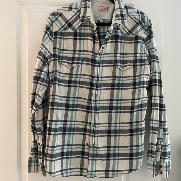 Lucky Brand Other - Men's Plaid Button-Up Shirt in White and Teal